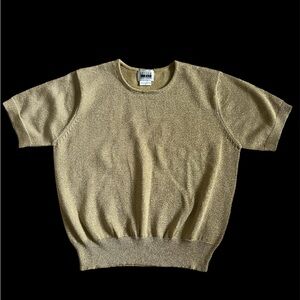 Vintage 90s sparkly metallic gold short-sleeve sweater with mock neck.